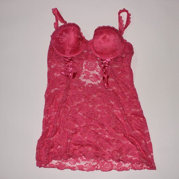 Jezebel Hot Pink Pushup Lace Bustier With Keyhole And Laceup Details Size M - Picture 1 of 7